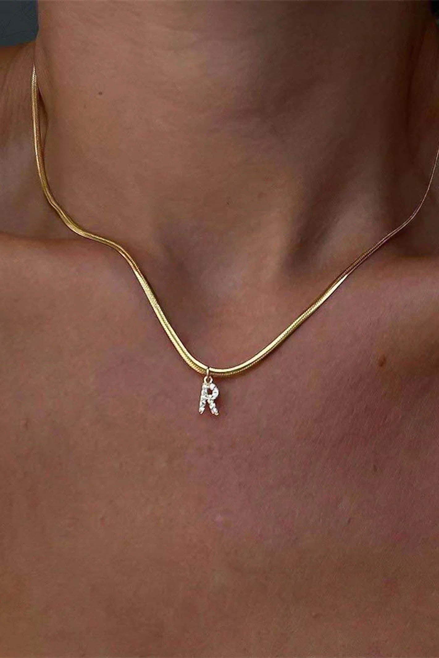 Gold Crystal Letter Necklace