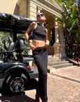 Black Ribbed Midi Skirt