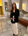 beige silky skirt