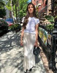 beige silky skirt