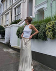 beige silky skirt