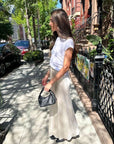 beige silky skirt