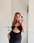black ribbed dress
