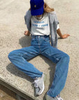 blue high waist jeans