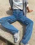 blue high waist jeans