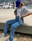 blue high waist jeans