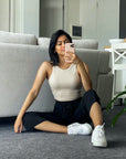 beige ribbed tank