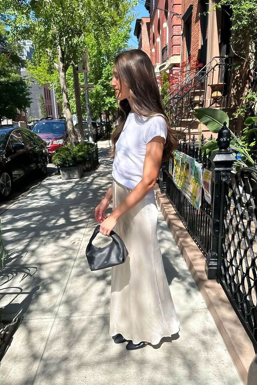 beige silky skirt