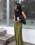 BEVERLY SILKY SKIRT / OLIVE