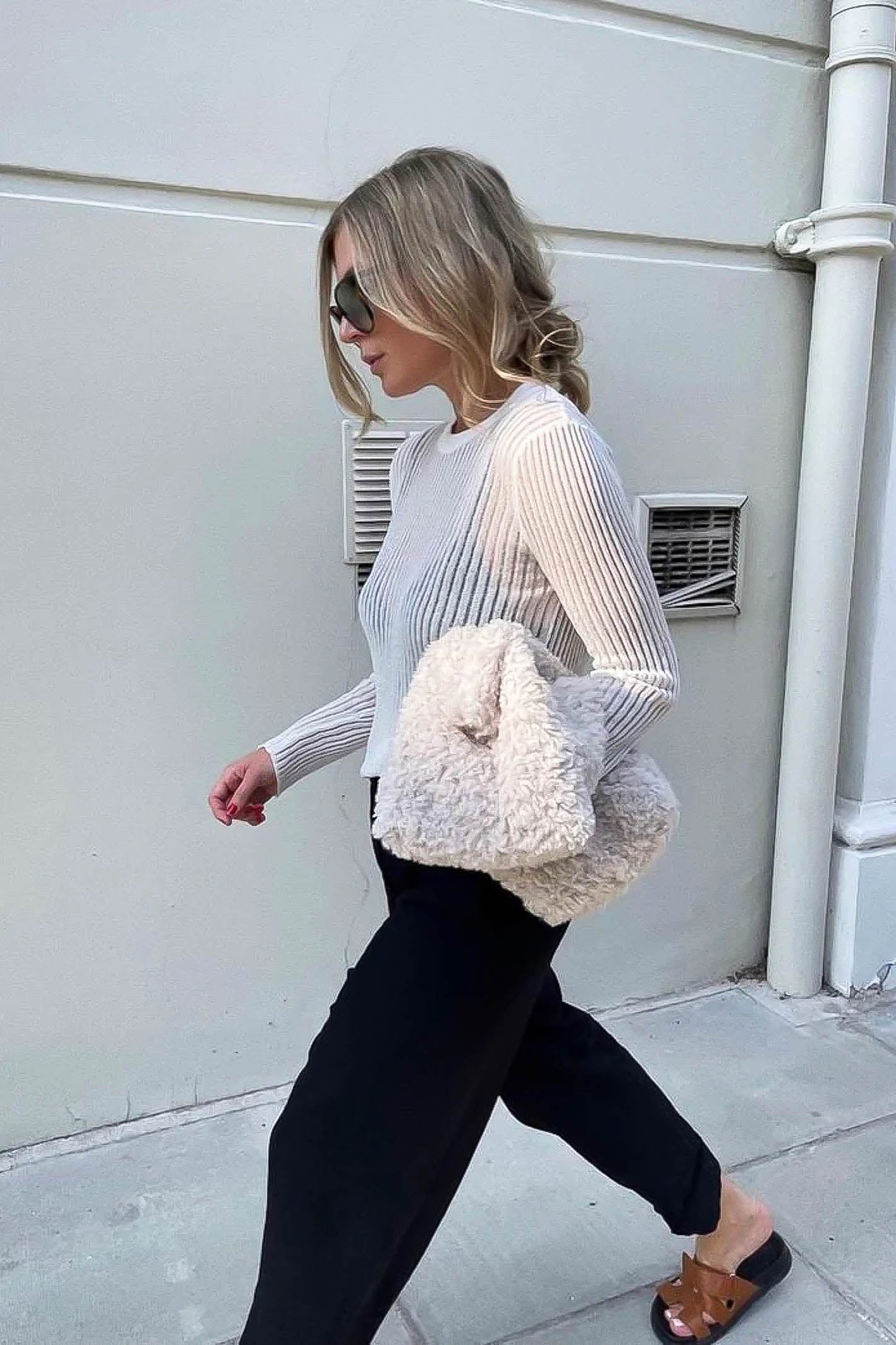 white ribbed long sleeve top