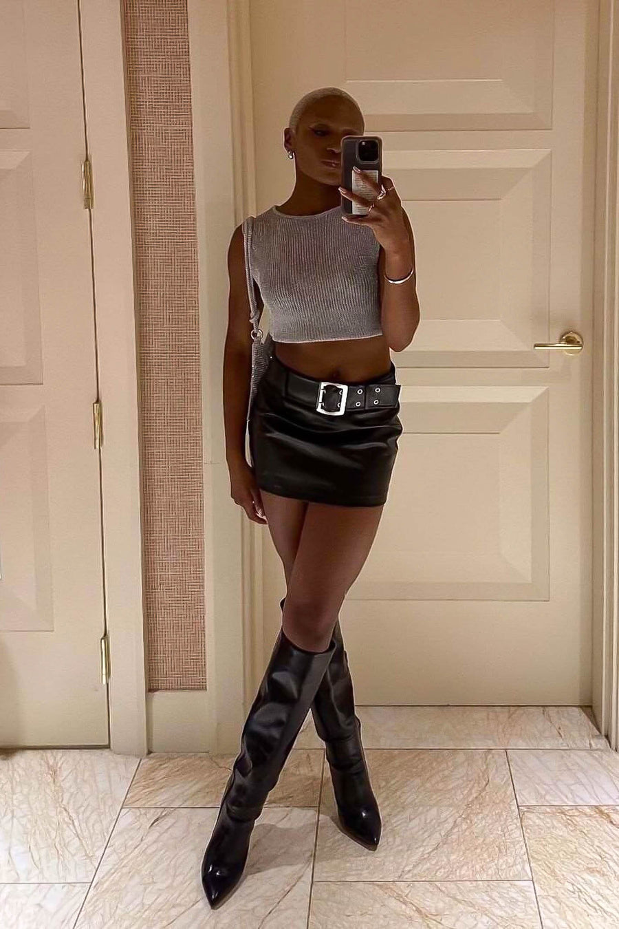 silver metallic mesh top