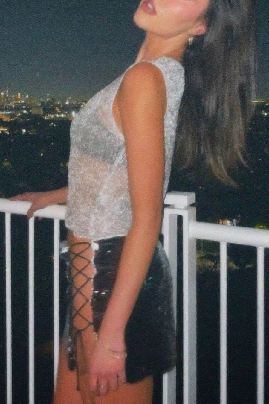 silver metallic mesh top