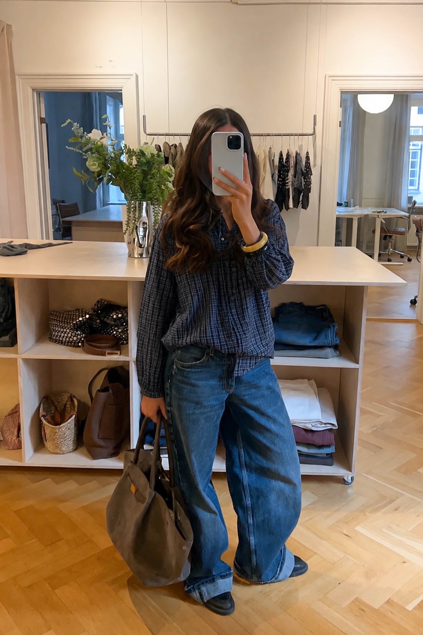TOMMY PLAID BLOUSE / NAVY
