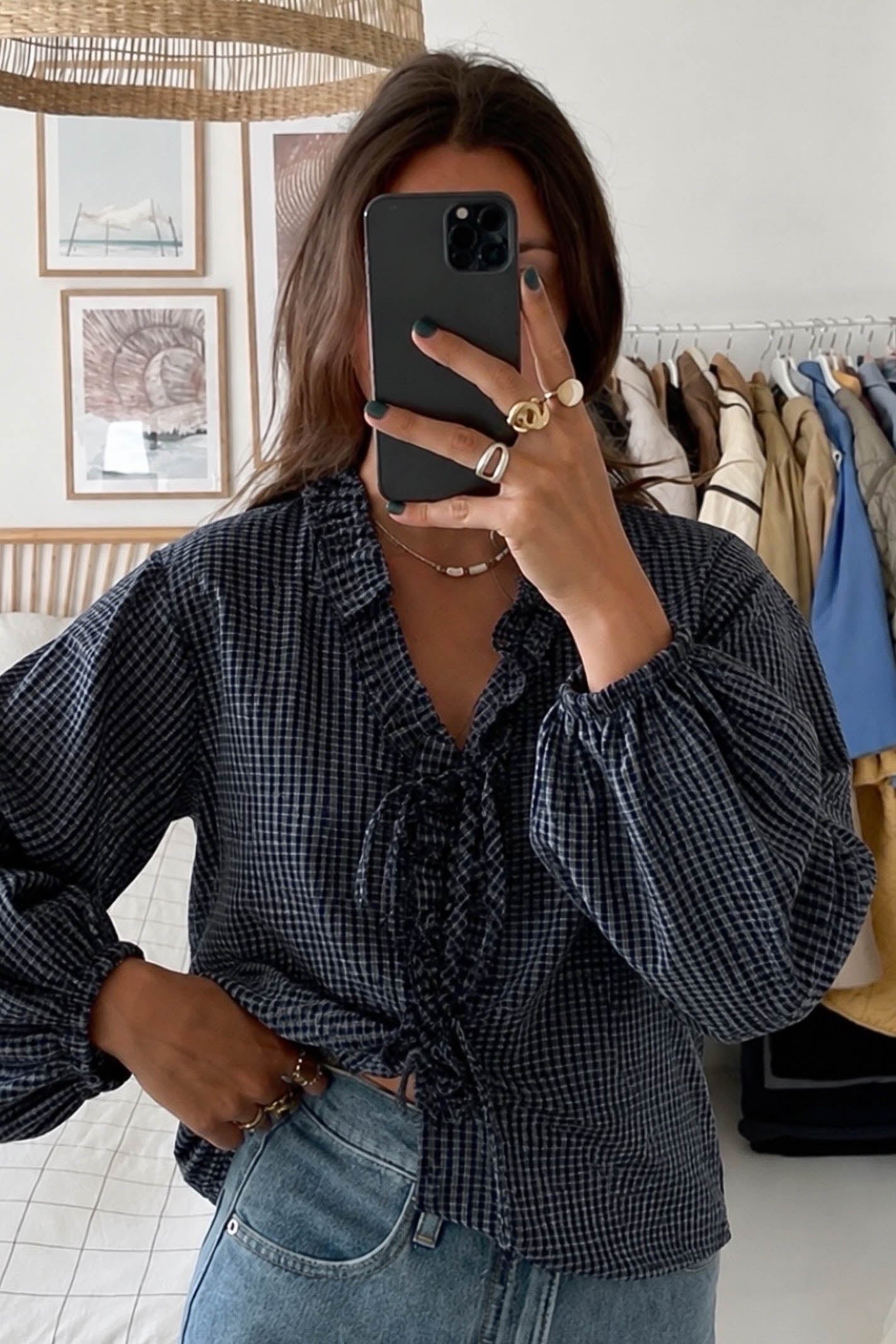 TOMMY PLAID BLOUSE / NAVY