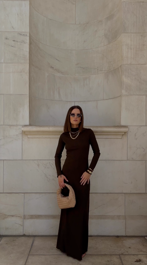 ROWAN LONG SLEEVE MAXI DRESS / BROWN Halite Clothing ROWAN LONG SLEEVE MAXI DRESS / BROWN Halite Clothing