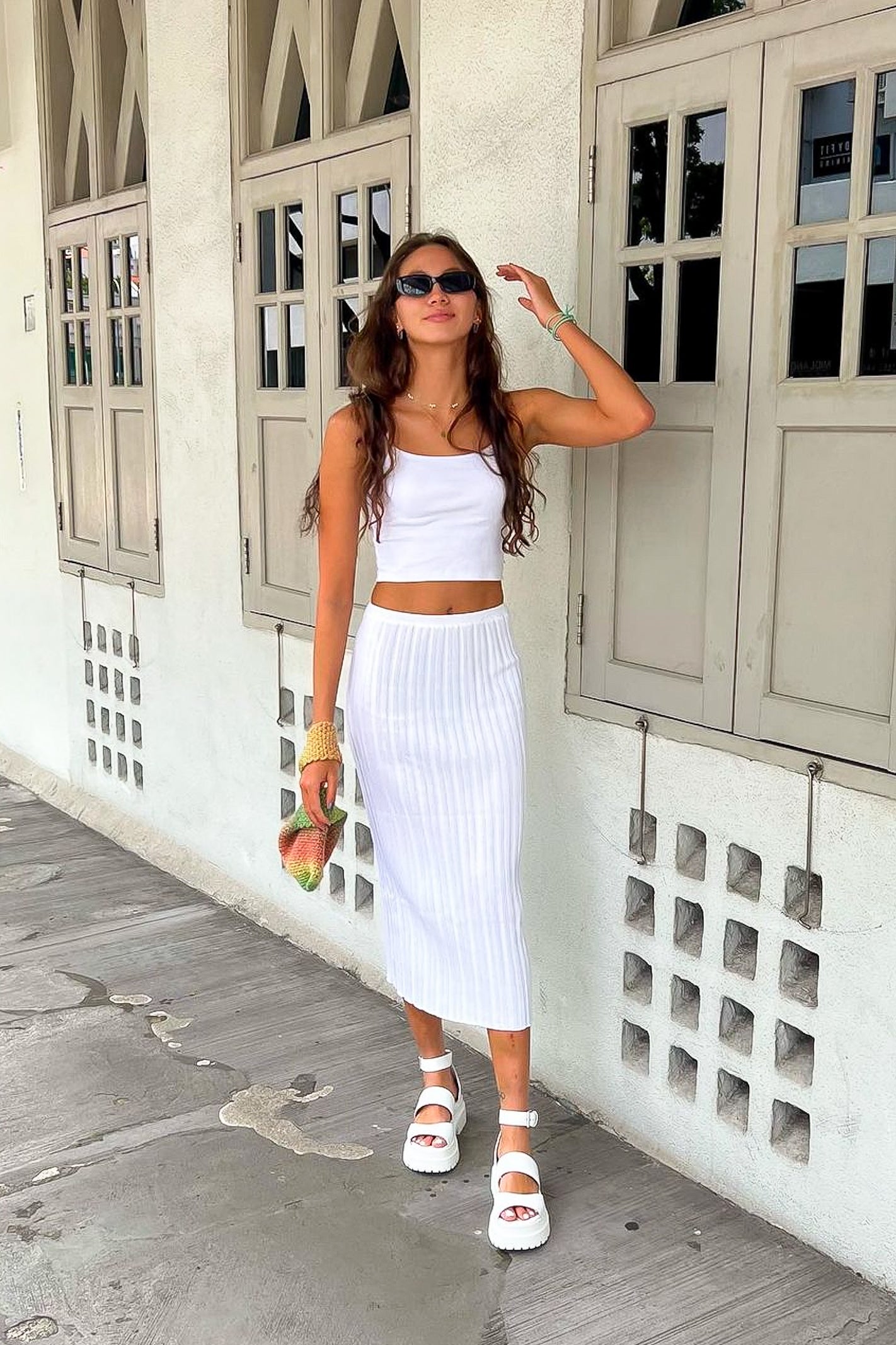 White midi skirt 2024 and crop top