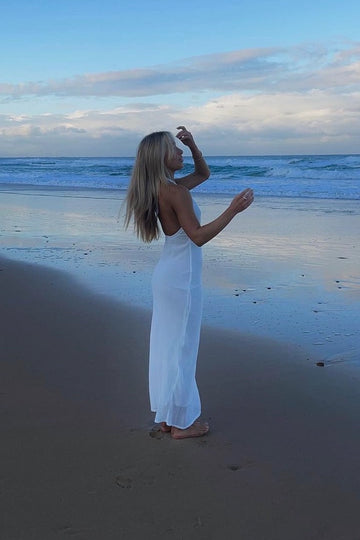 white backless dress