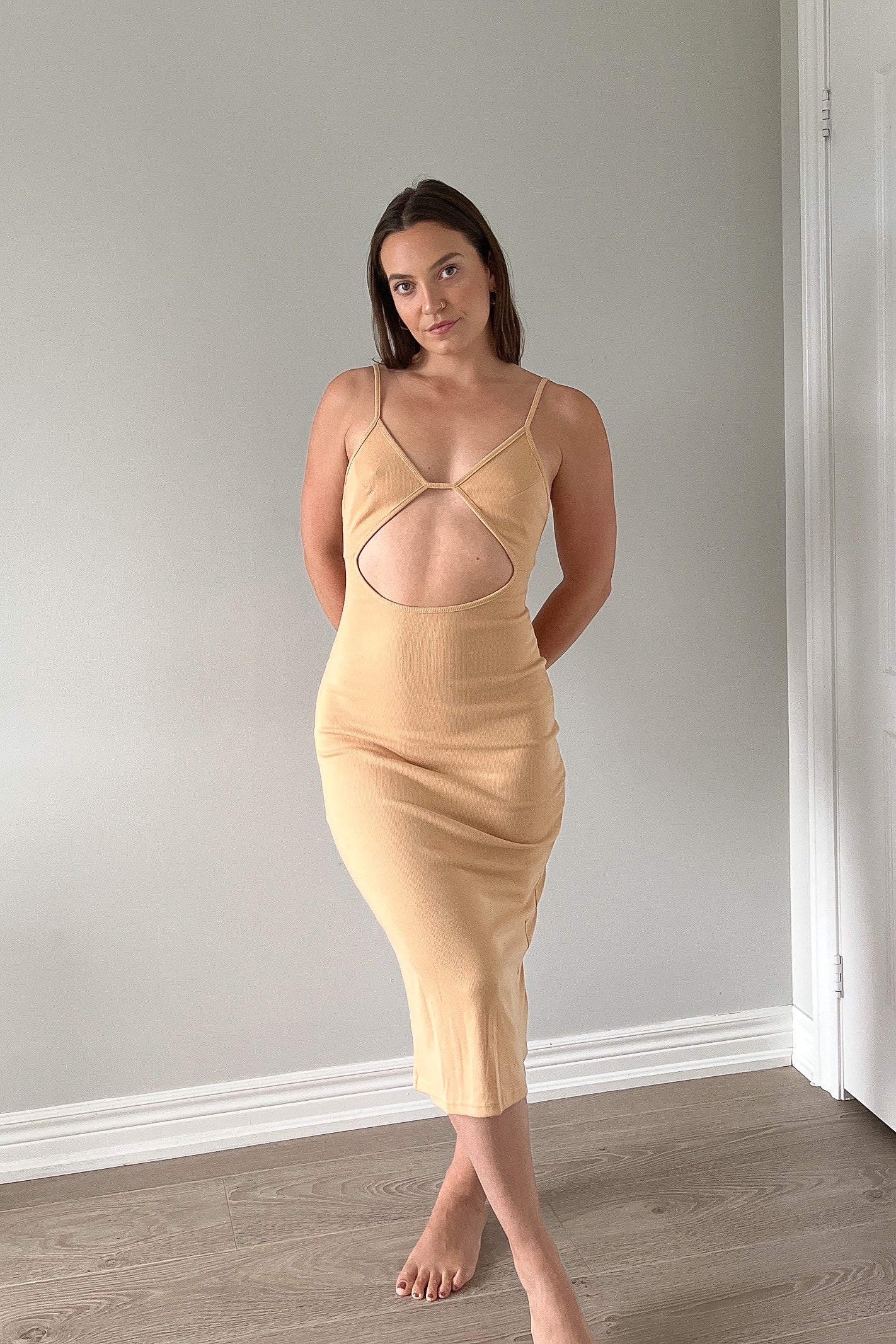 beige ribbed dress