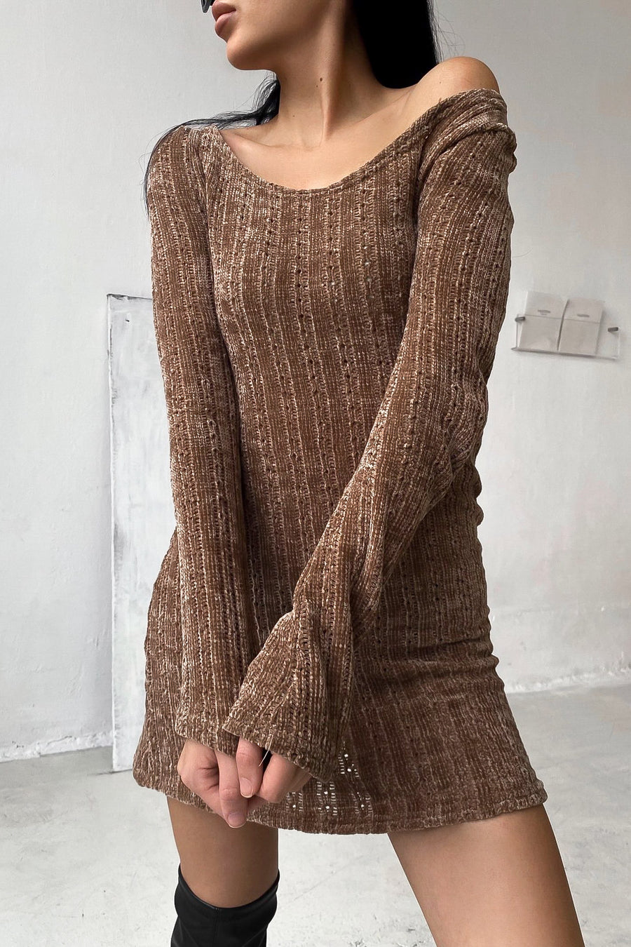 brown knit mini dress